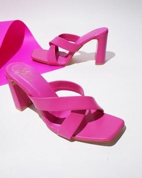 women criss-cross chunky heeled sandals