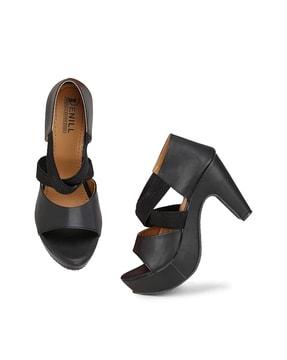 women criss-cross chunky heeled sandals