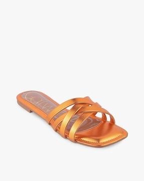 women criss-cross slip-on sandals