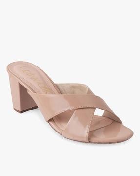 women criss-cross strap chunky heeled sandals