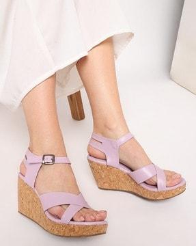 women criss-cross strappy wedges