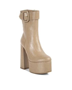 women croc-embossed ankle-length boots