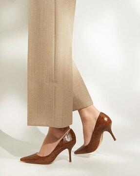 women croc-embossed bold stilettoe courts shoes