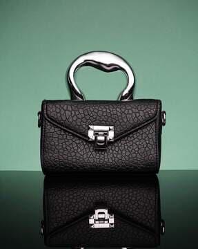 women croc-embossed handbag with detachable strap