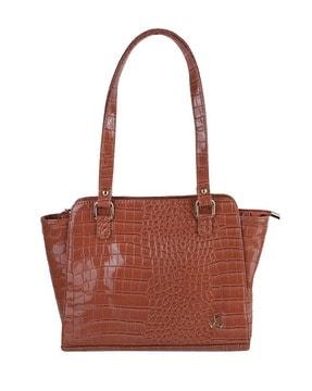 women croc-embossed handbag with dual handles