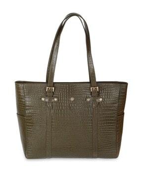 women croc-embossed handbag with metal accent