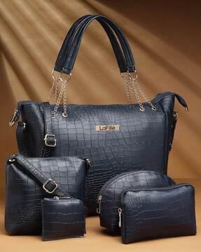 women croc-embossed handbag with metal accent