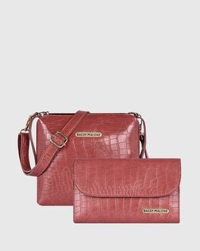 women croc-embossed print sling bag with wallet