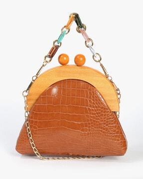 women croc-embossed satchel bag with chain strap