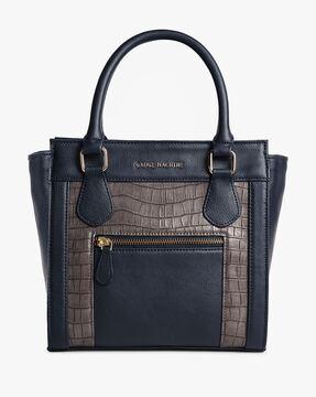 women croc-embossed satchel with detachable strap