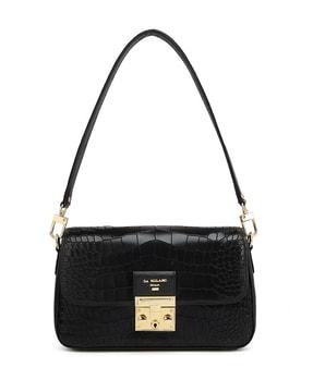 women croc-embossed shoulder bag with detachable strap