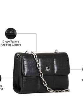 women croc-embossed sling bag with detachable chain strap