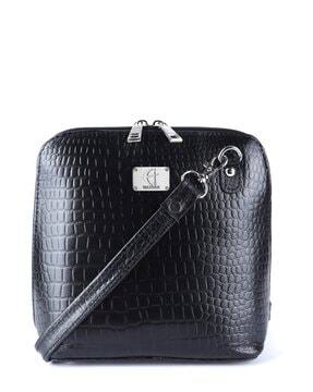women croc embossed sling bag with detachable strap