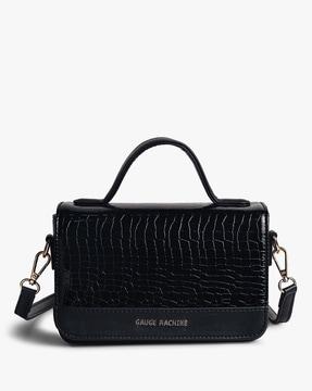 women croc-embossed sling bag with detachable strap