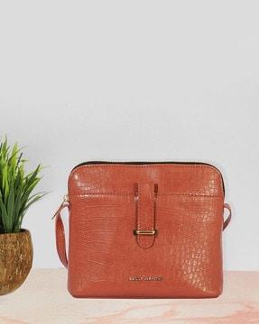 women croc-embossed sling bag with metal accent