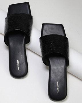 women croc-embossed slip-on sandals