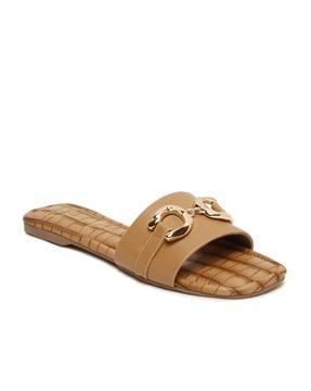 women croc-embossed slip-on sandals