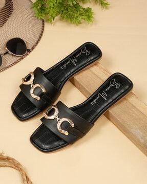 women croc-embossed slip-on sandals