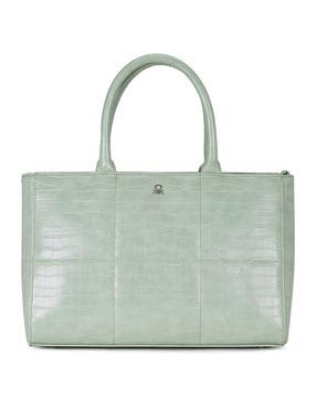 women croc-embossed tote bag with metal accent