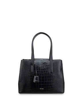 women croc-embossed tote bag with metal accent