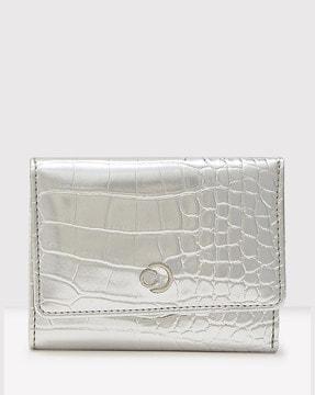 women croc-embossed tri-fold wallet