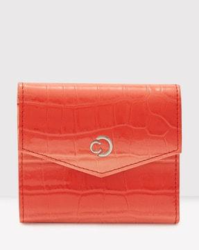 women croc-embossed tri-fold wallet
