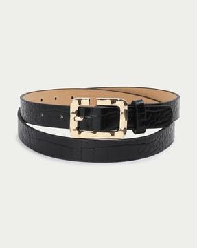 women croc pattern belt with tang-buckle closure