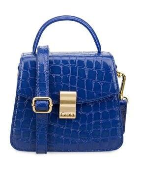 women croc pattern handbag with flap closure