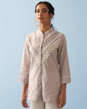 women crochet tunic with mandarin collar