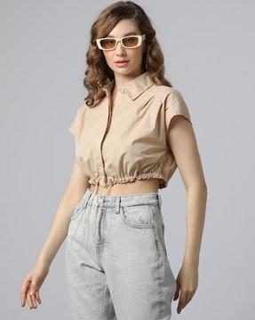 women crop shirt with drawstring hem