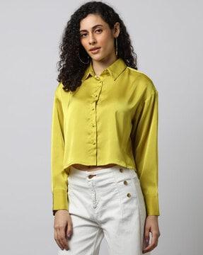 women crop shirt with spread collar