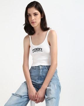 women crop varsity tank top