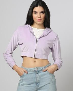 women cropped hoodie with front zipper