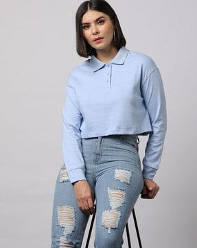 women cropped polo t-shirt