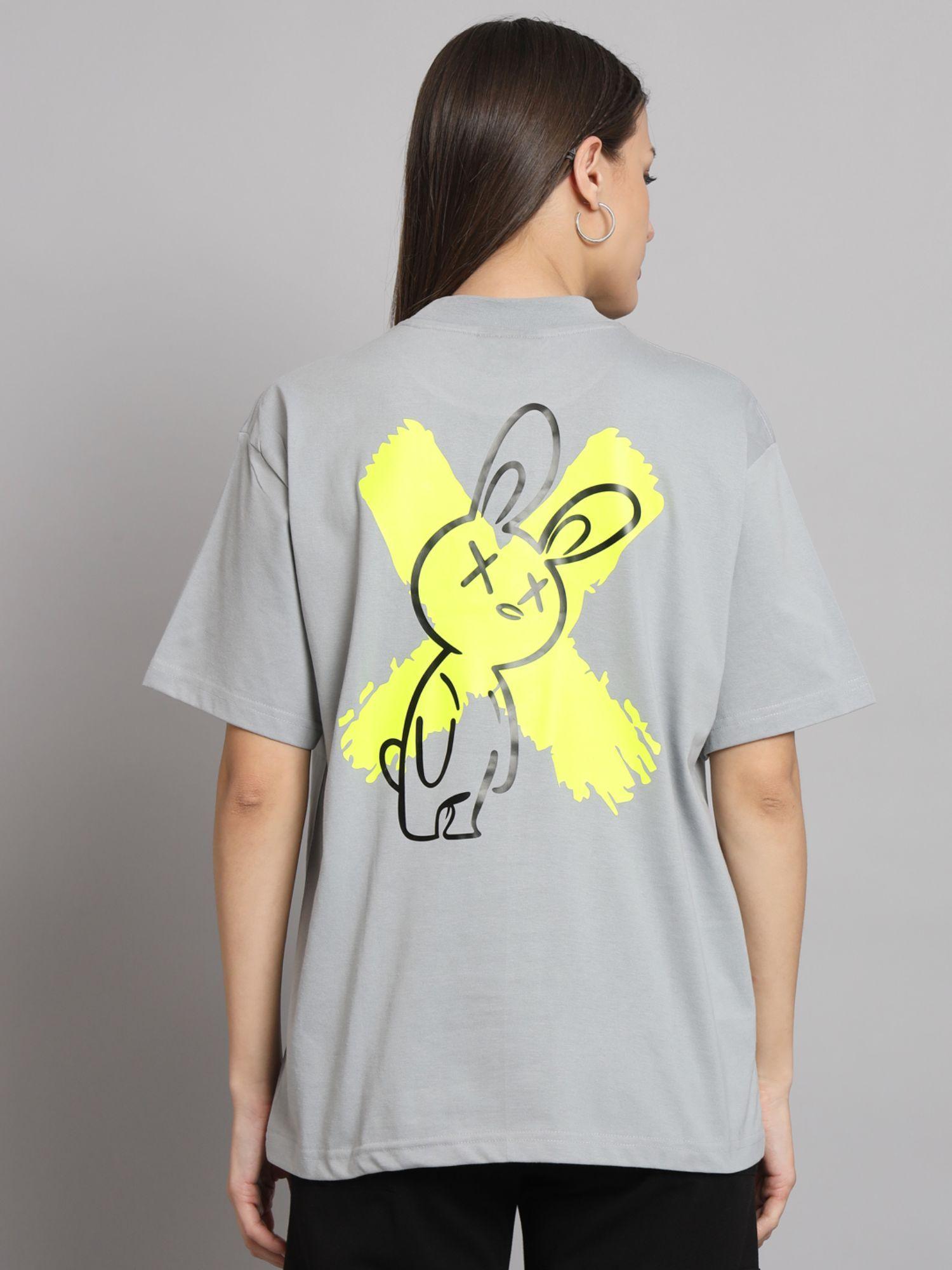 women cross bunny oversized steel grey t-shirt