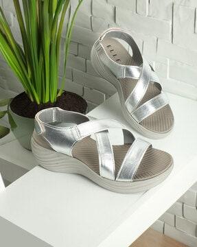 women cross-strap open-toe wedges