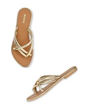 women cross-strap slip-on flat sandals