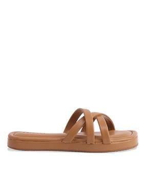 women cross-strap slip-on flat sandals