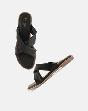 women cross-strap slip-on flat sandals