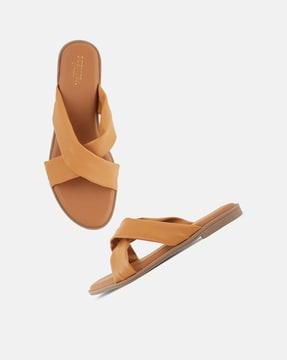 women cross-strap slip-on flat sandals