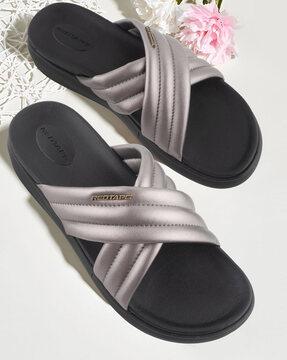 women cross-strap slip-on slides