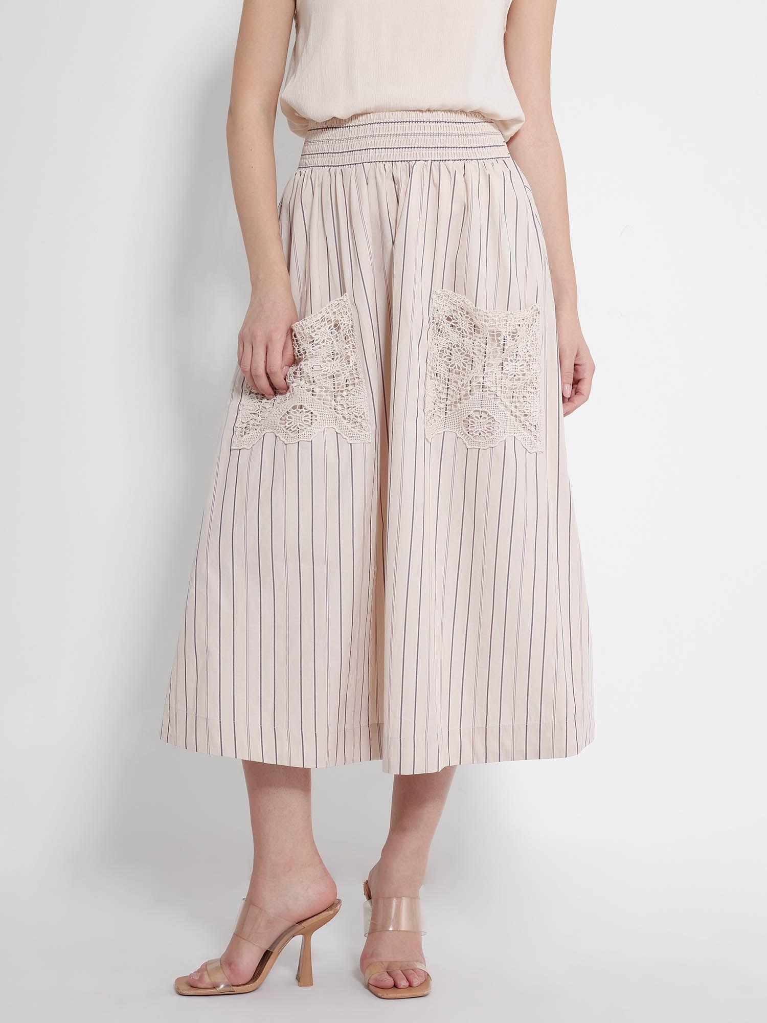 women cuba stripes beige midi skirt