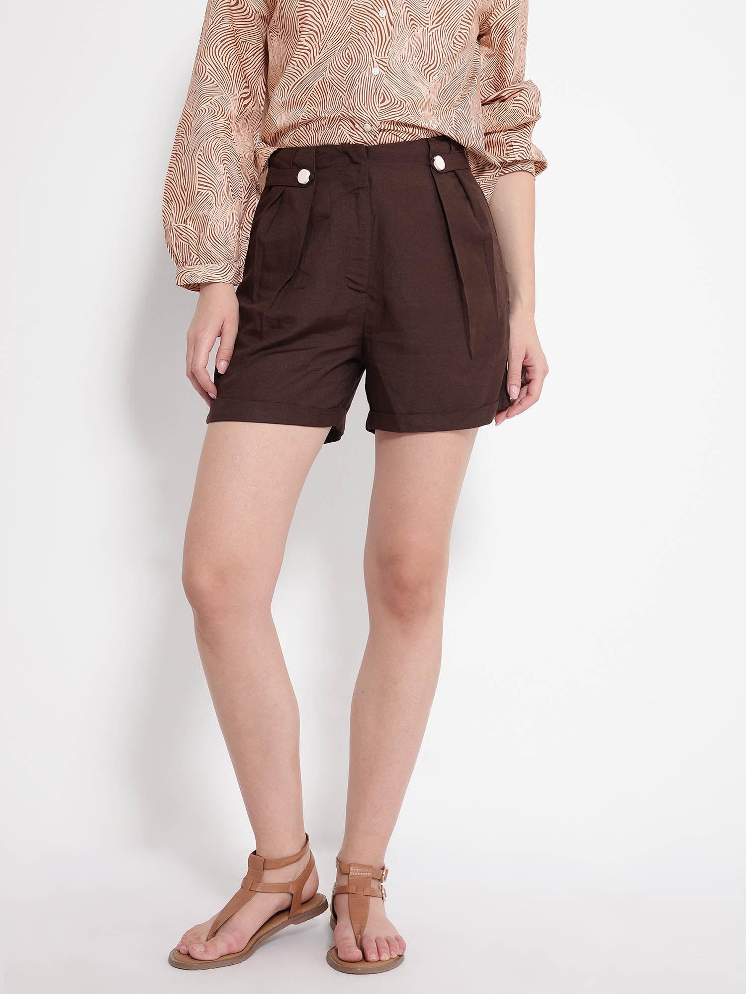 women cunelo solid brown shorts