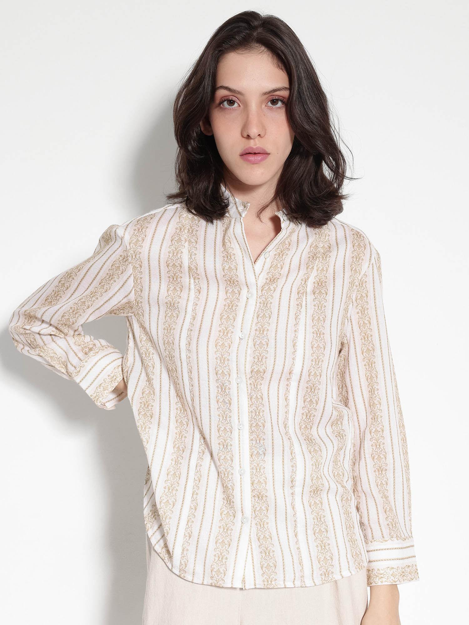 women cuneo printed beige shirt