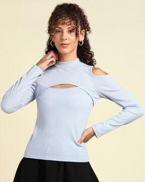 women cut-out detailed ribbed top