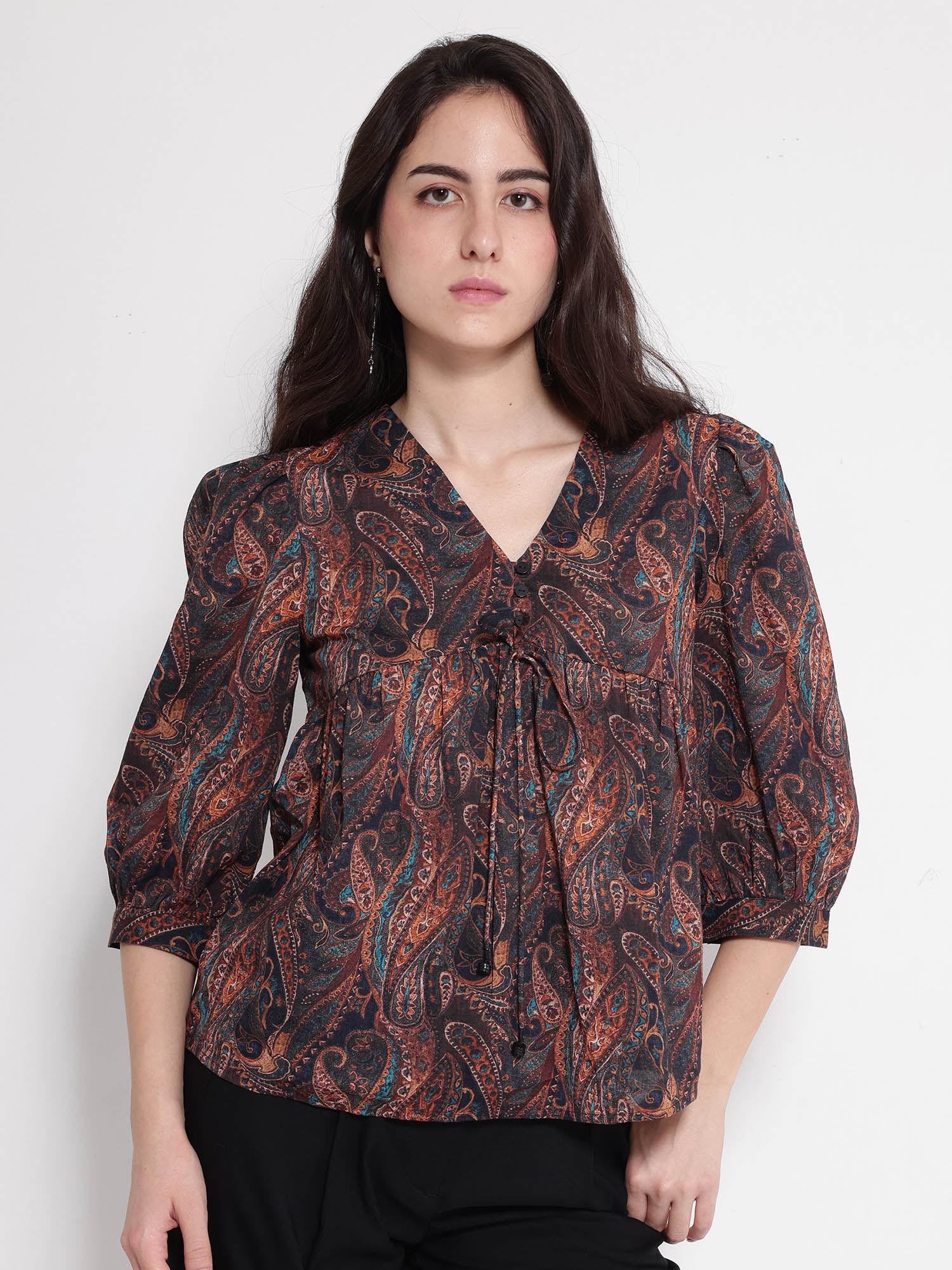 women cyak paisley printed multi-color top