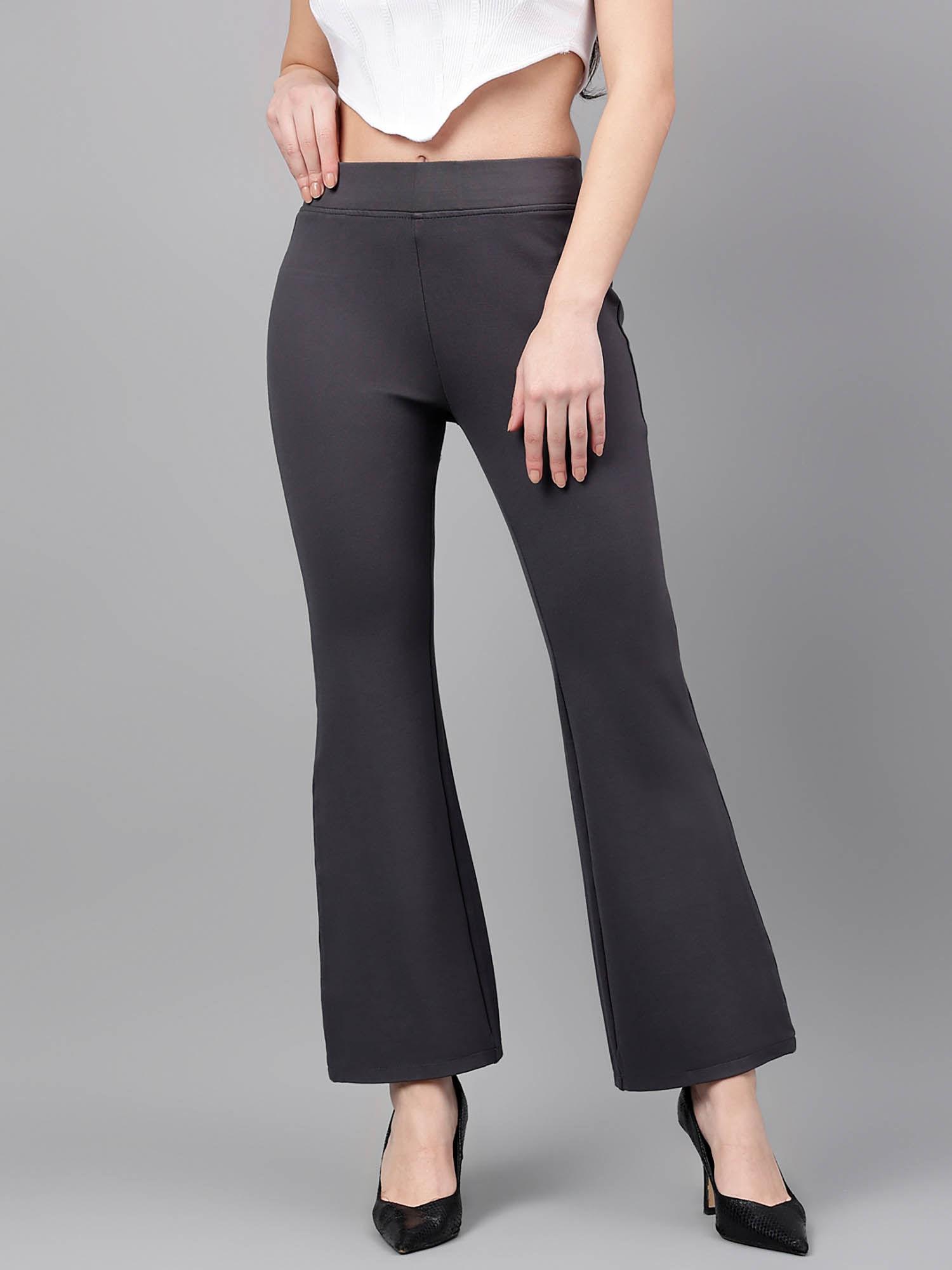 women dark grey comfort flared high-rise trouser