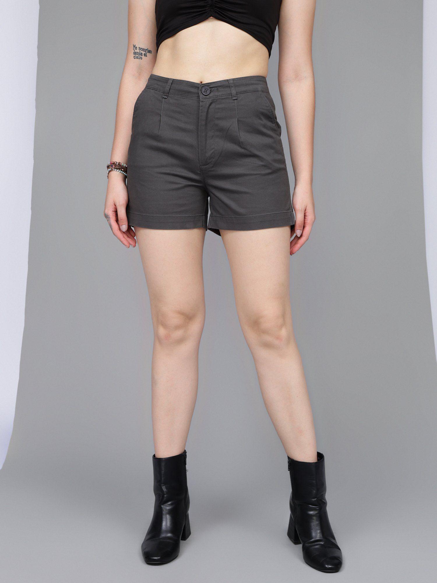 women dark grey high-rise cotton vintage shorts