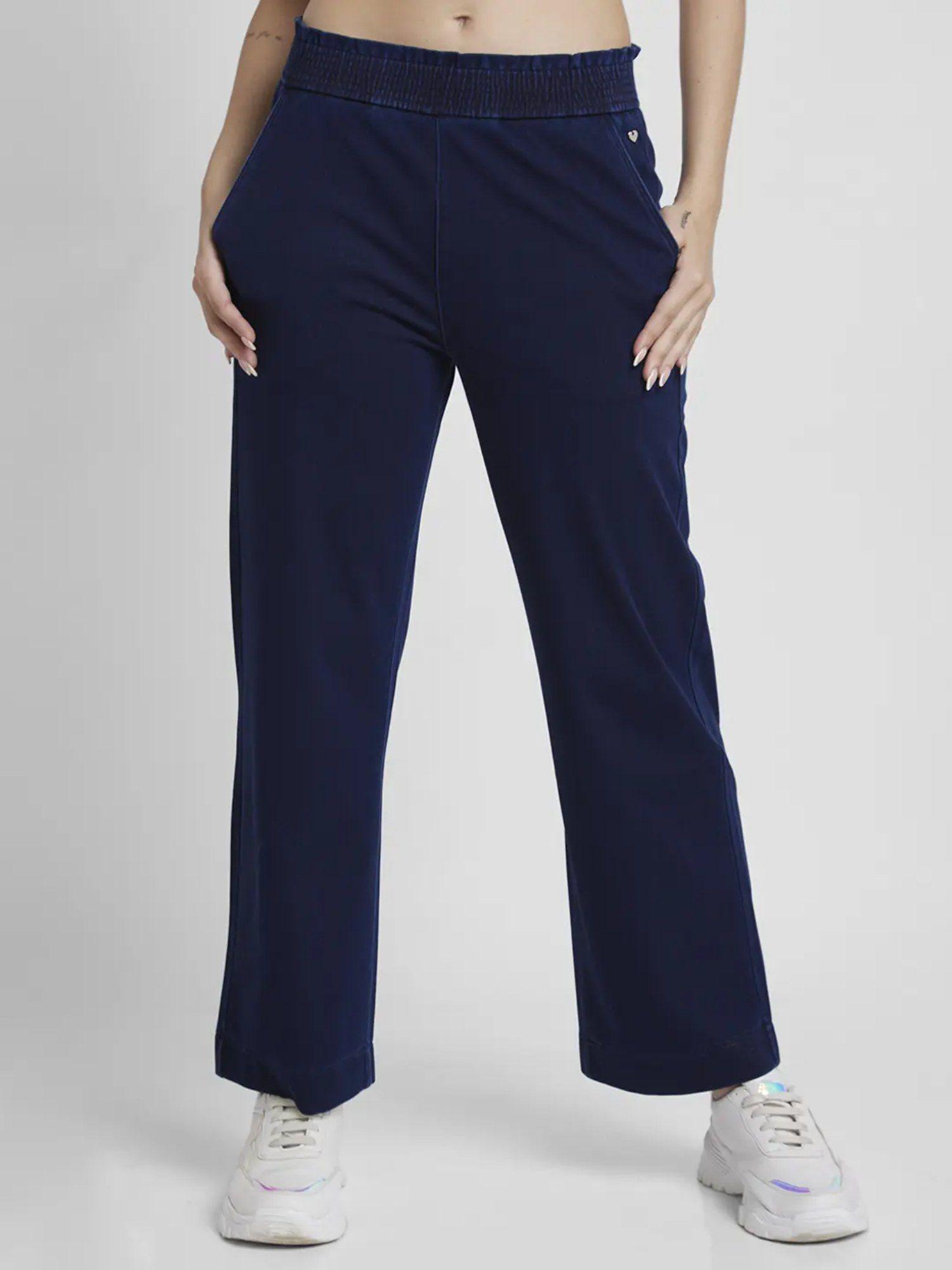 women dark indigo blended tapered fit ankle length trackpant