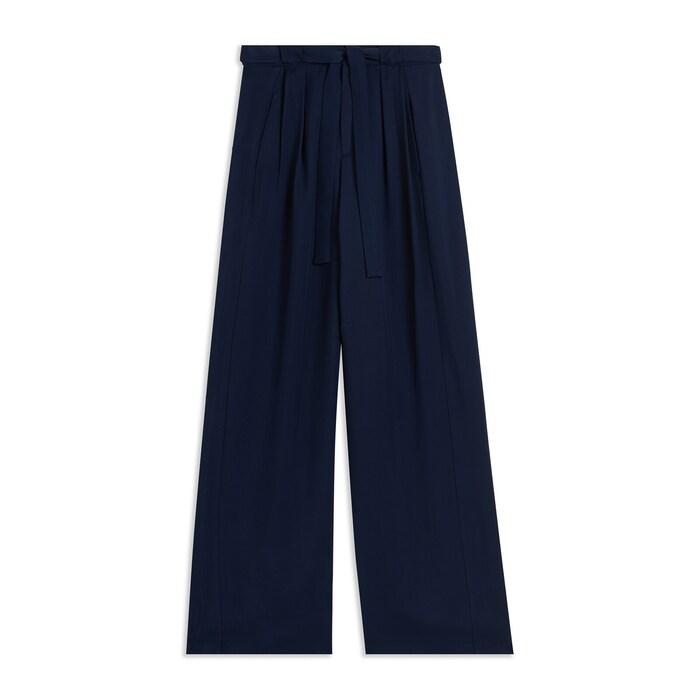 women dark navy solid wide-leg trousers